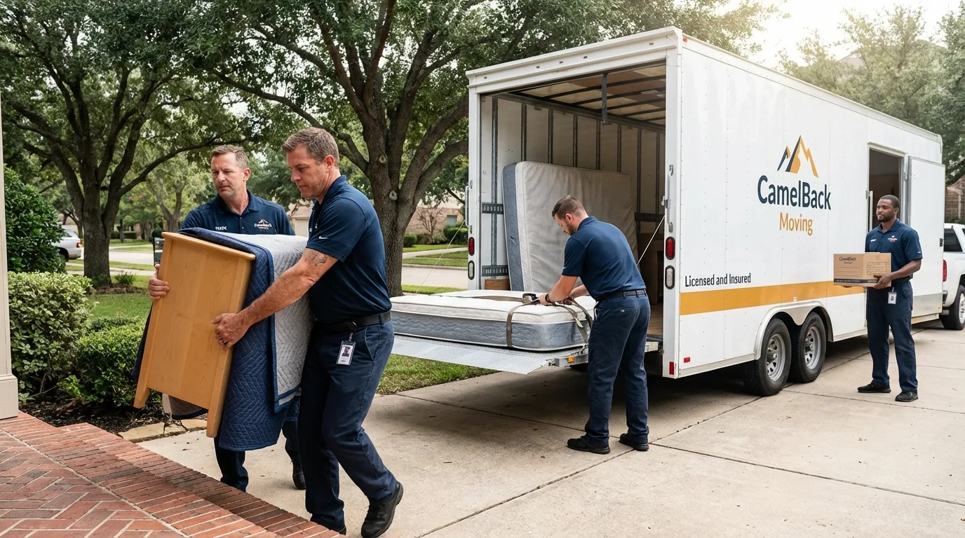 Crew loading residential truck for cross-state move from East Saint Louis, IL