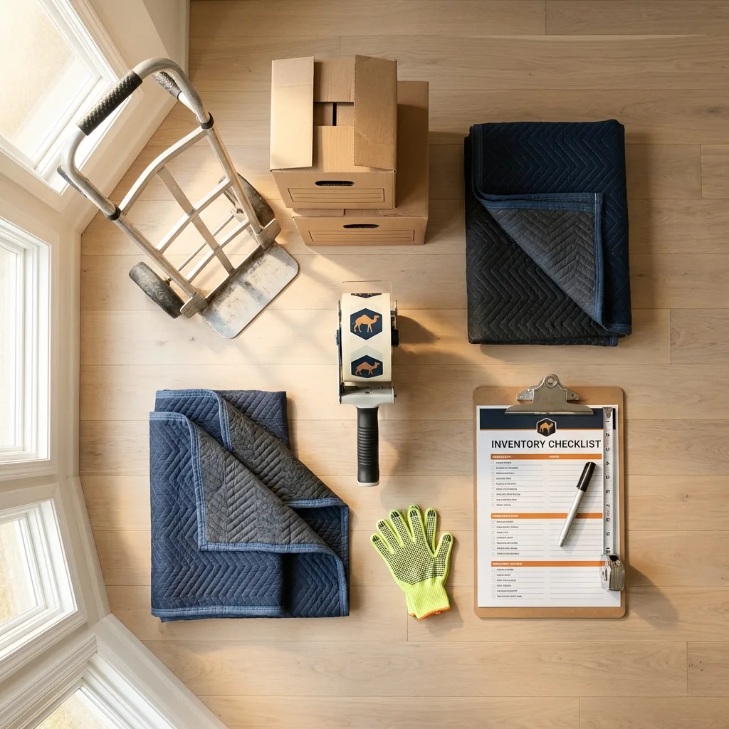 Professional moving supplies and packing materials layout for East Saint Louis residential relocations